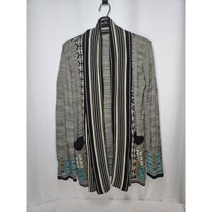Twelfth Street Cynthia Vincent Grey Southwestern Open Knit Cardigan Small